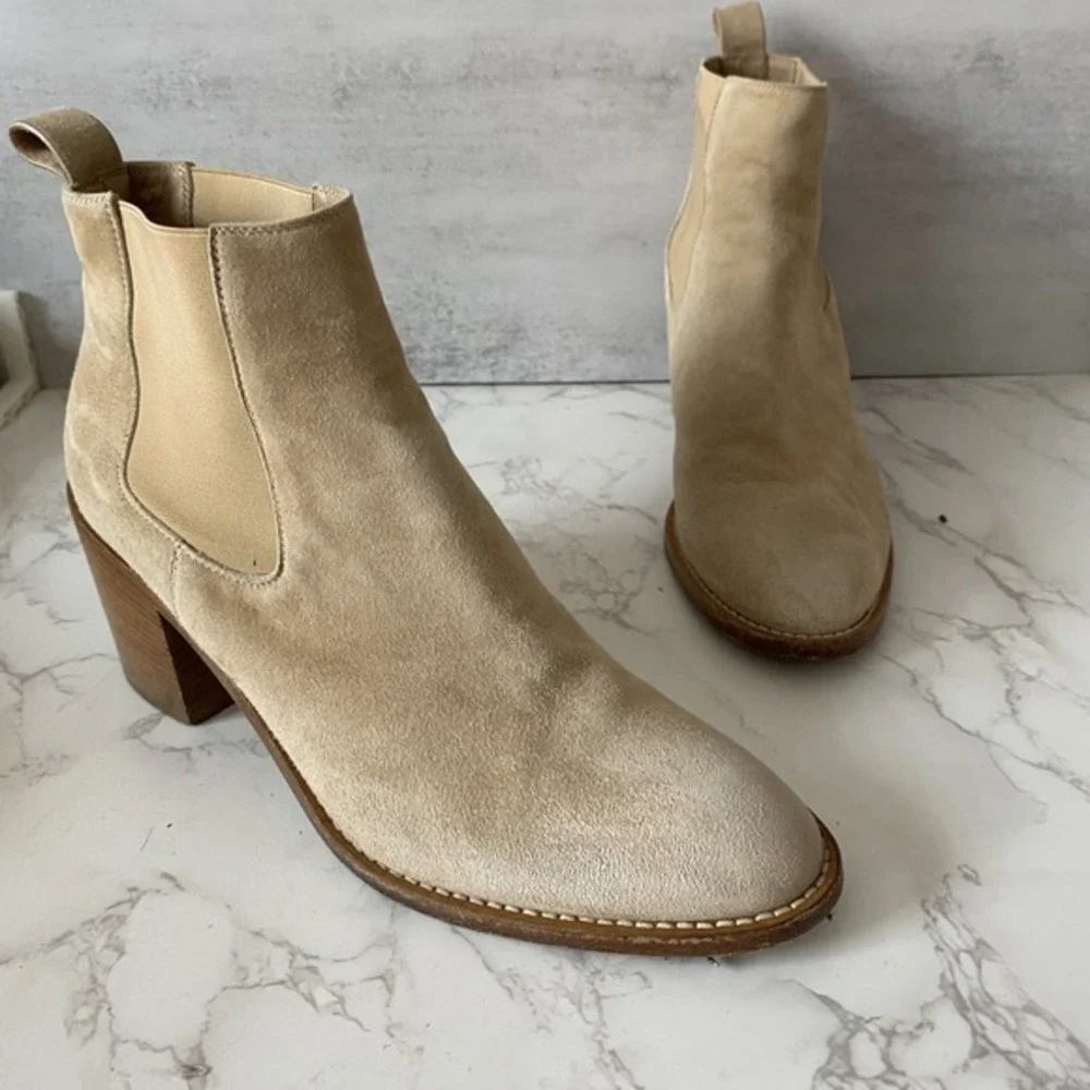 Jenni Kayne Ankle Boots Women Sz 39 (US‎ 9) Beige Suede Almond Toe Mid Heel